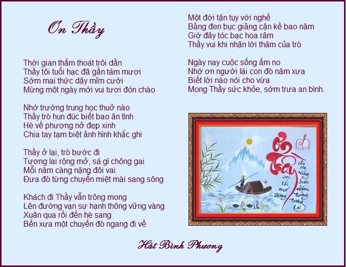Thơ Hát Bình Phương - ƠN THẦY - Thơ - Hội Ái Hữu Cựu Học Sinh Ngô Quyền Biên Hòa